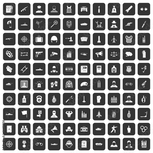 100 officer icons set black