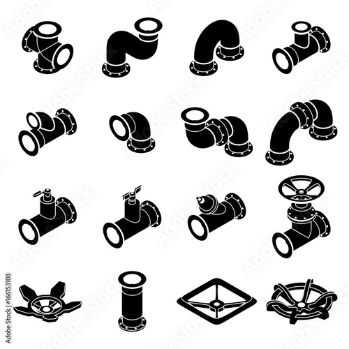 Pipeline constructor icons set, isometric style
