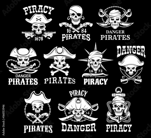 Pirates black icons for vector piracy flags