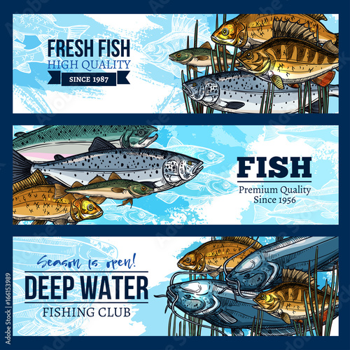 Vector banners for fishing or fisherman club