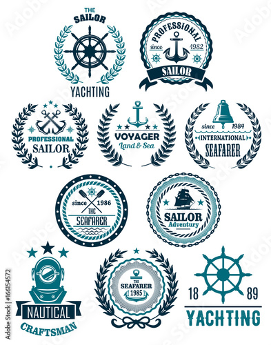 Vector nautical marine heraldic icons for yachting