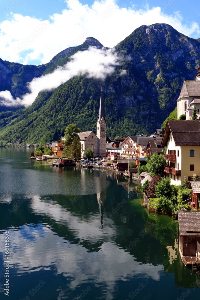 Attractive view of houses and building in Hallstatt