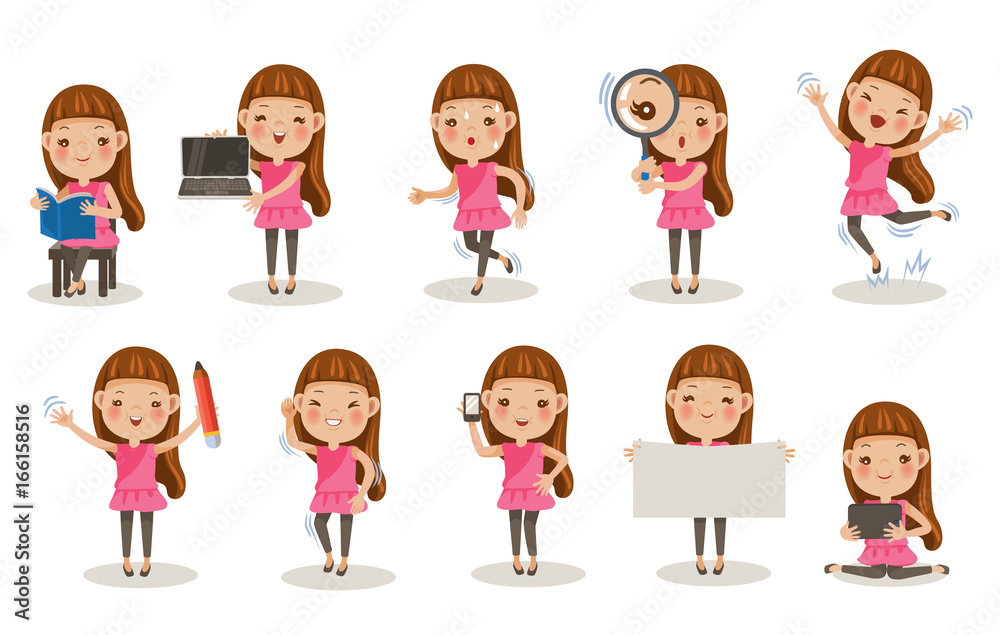 Premium Vector | Girls in some different poses in colorful and abstract  background seamless pattern design