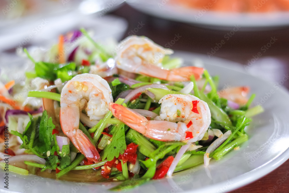 Chinese kale spicy salad with fresh shrimp Chinese kale spicy salad with fresh shrimp