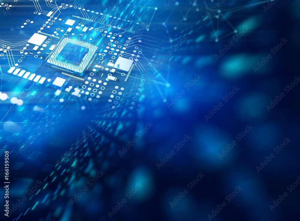 Obraz premium 3d rendering of futuristic blue circuit board