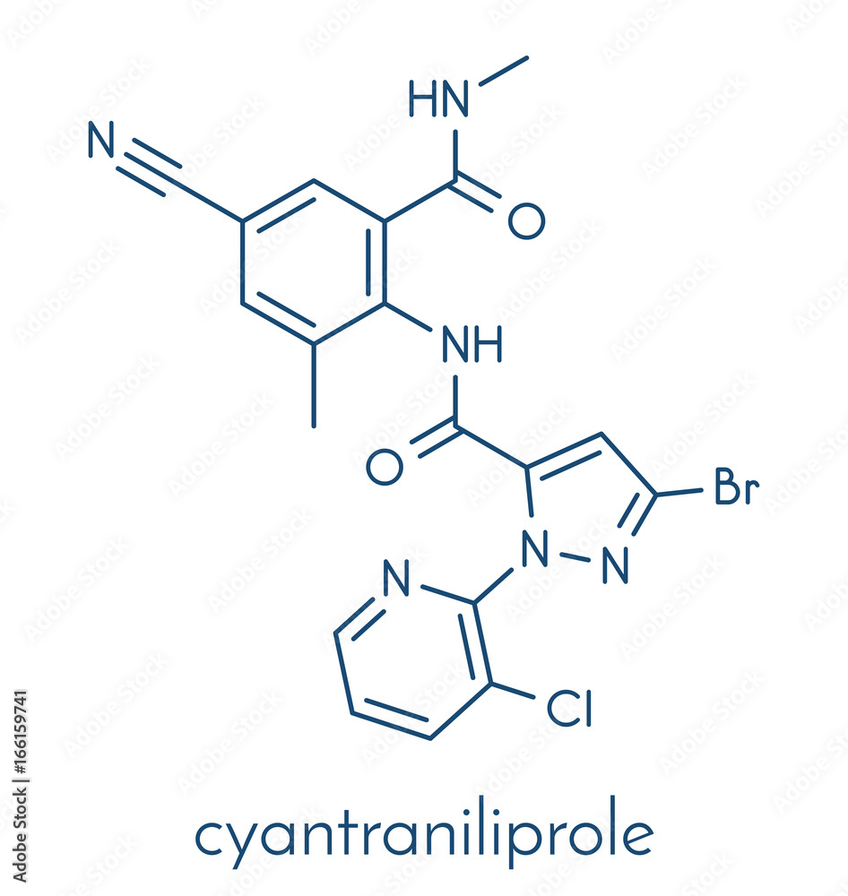 Cyantraniliprole insecticide molecule (ryanoid class). Skeletal formula.