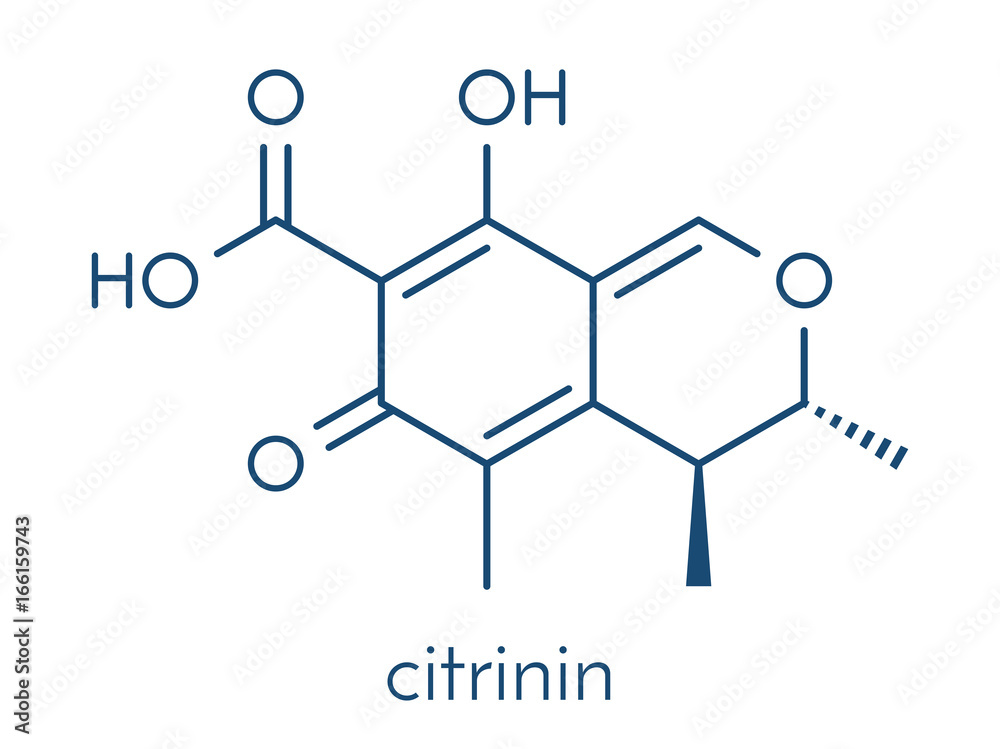 Citrinin mycotoxin molecule. Skeletal formula.