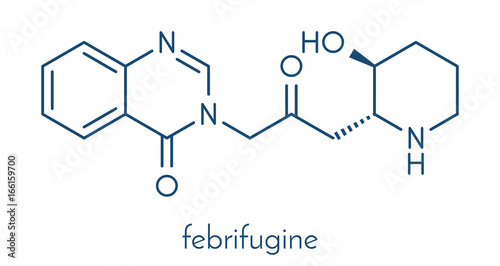 Febrifugine alkaloid molecule, first isolated from Dichroa febrifuga. Skeletal formula.