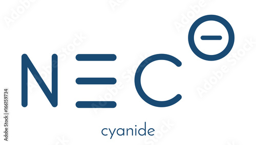 Cyanide anion, chemical structure. Cyanides are toxic, due to inhibition of the enzyme cytochrome c oxidase. Skeletal formula.