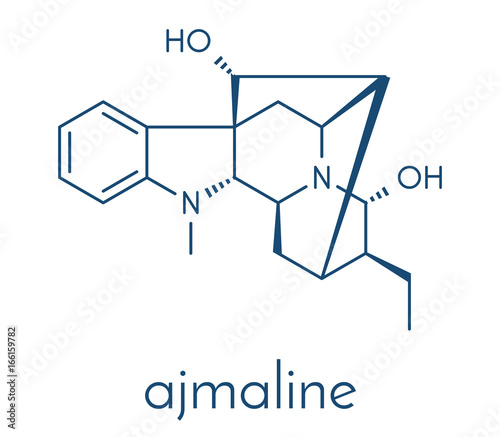 Ajmaline antiarrhytmic agent molecule.  Skeletal formula. photo