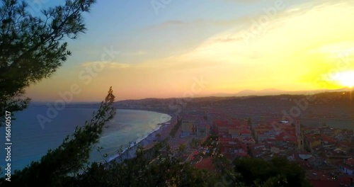 FRANCE RIVIERA. Bird's eye view Nice city in the evening sunset, summertime