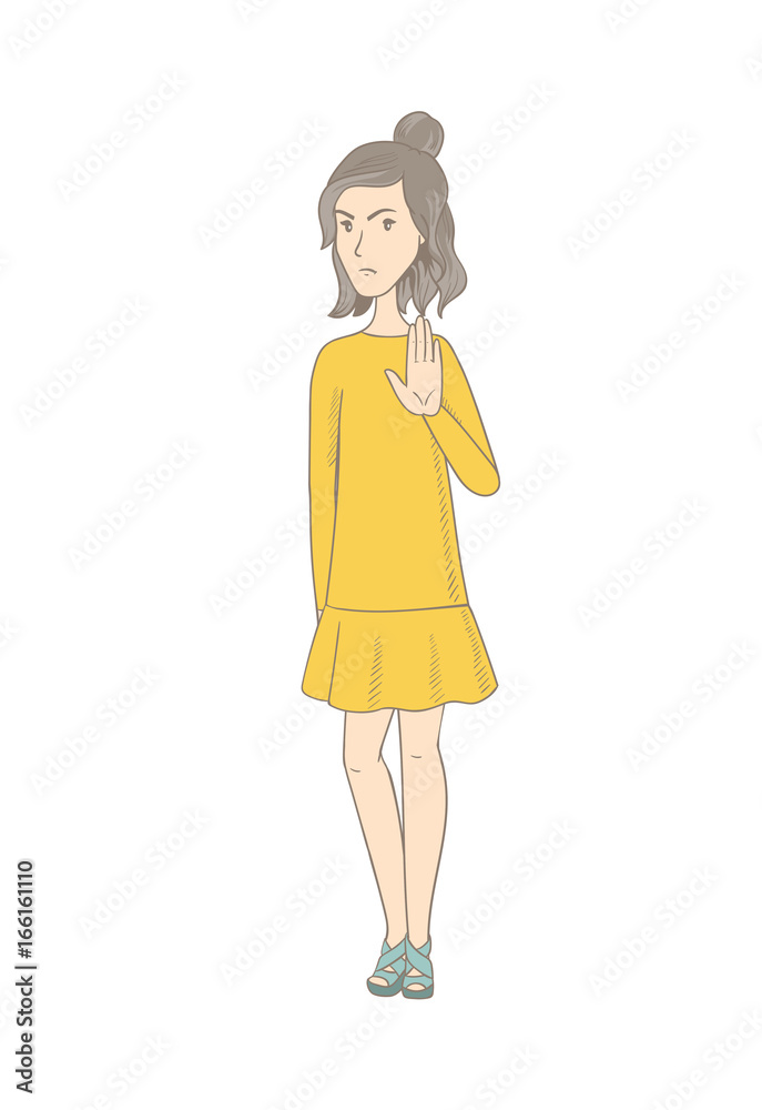 Young caucasian hippie woman showing palm hand. Young caucasian hippie woman showing palm hand.