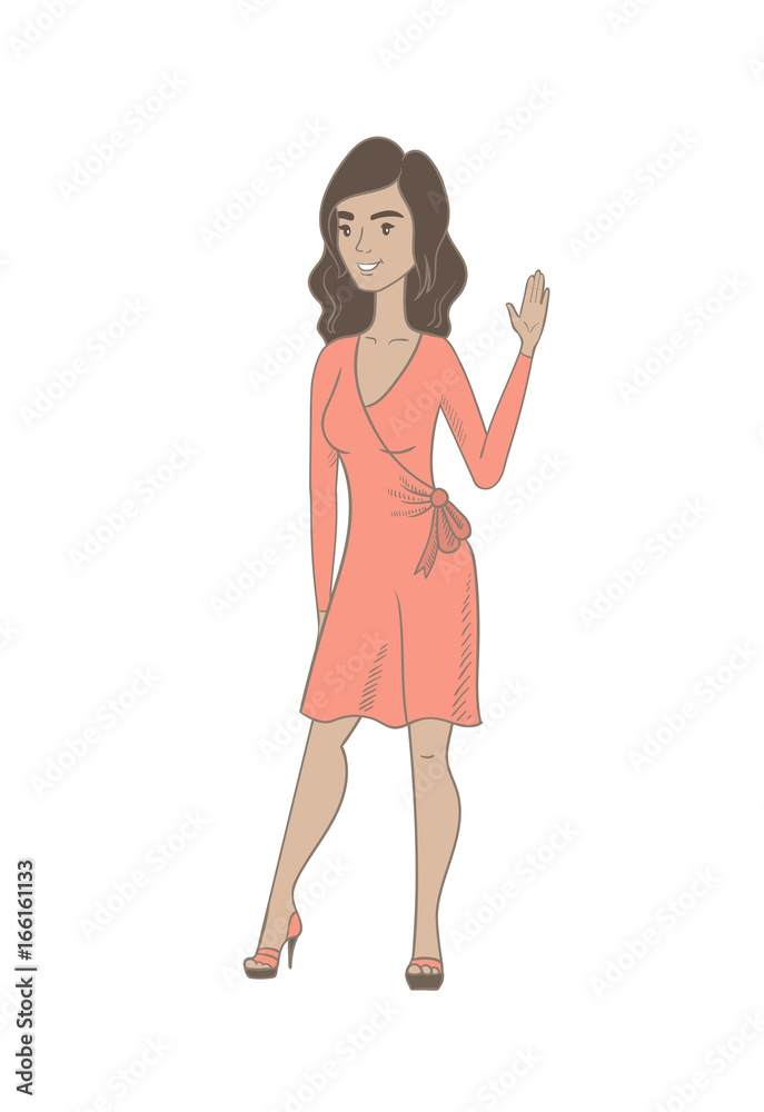 Young hispanic woman waving her hand. Young hispanic woman waving her hand.