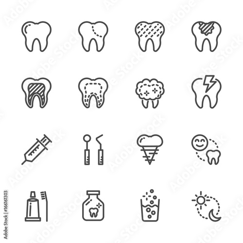 Tooth and Dental   Healthcare and medical icons. Vector line icons