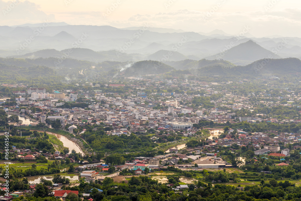 Beautiful landscape and cityscape with Sunset from Top mountain view Name is Phu Bo Bit, Loei, Thailand Beautiful landscape and cityscape with Sunset from Top mountain view Name is Phu Bo Bit, Loei, Thailand