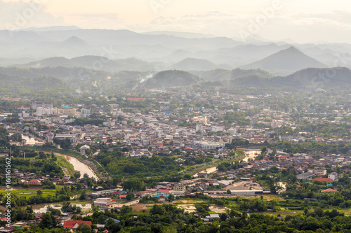 Beautiful landscape and cityscape with Sunset from Top mountain view Name is Phu Bo Bit, Loei, Thailand