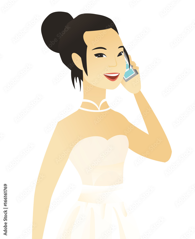 Young asian fiancee talking on a mobile phone. Young asian fiancee talking on a mobile phone.