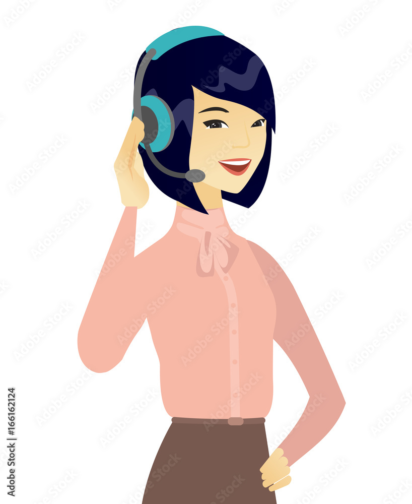 Young asian customer service operator in headset. Young asian customer service operator in headset.