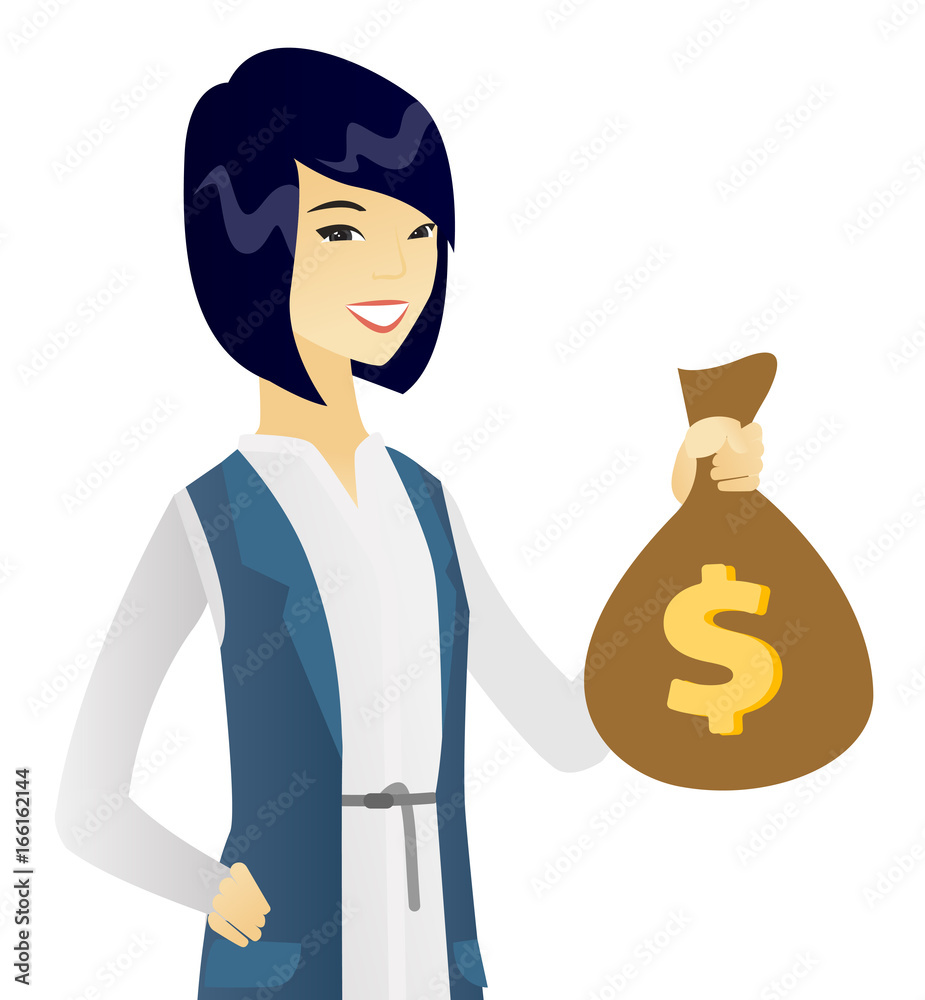 Young asian business woman holding a money bag. Young asian business woman holding a money bag.