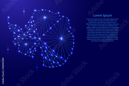 Antarctica map of polygonal mosaic lines network, rays and space stars of vector illustration.