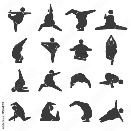 Fat overweight woman ,obese women exercises and pose practicing yoga