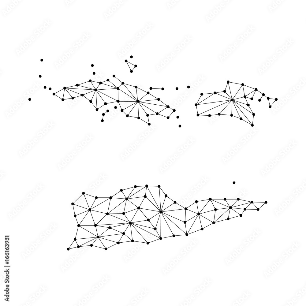 Virgin Islands of the United States map of polygonal mosaic lines network, rays and dots vector illustration.