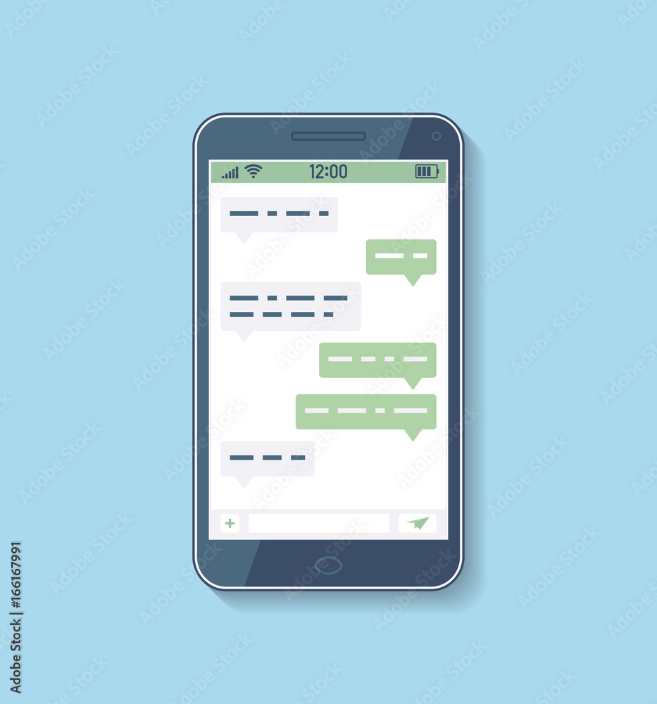 Messenger window on smartphone. Social network concept. Flat Chating and messaging. Messenger window on smartphone. Social network concept. Flat Chating and messaging.