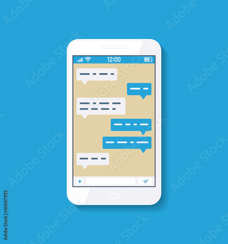 Messenger window on smartphone. Social network concept. Flat Chating and messaging.