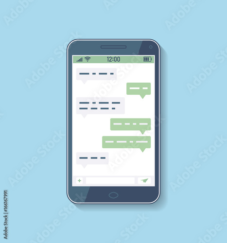 Messenger window on smartphone. Social network concept. Flat Chating and messaging.
