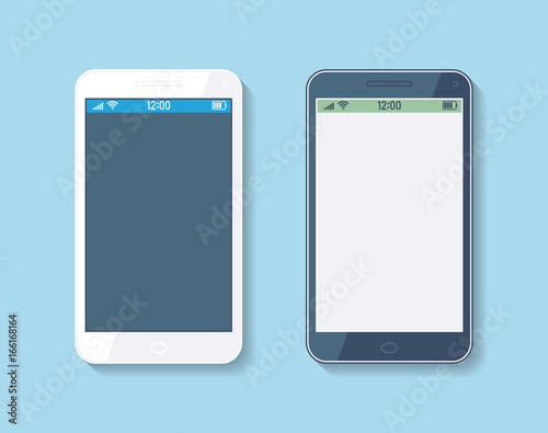Flat smartphones icons set. White phone and black phone