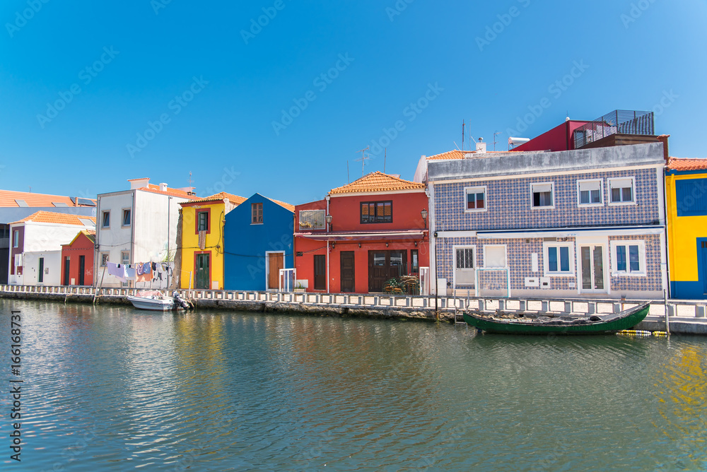 Portugal, Aveiro, beautiful small city on the river with colorful houses
