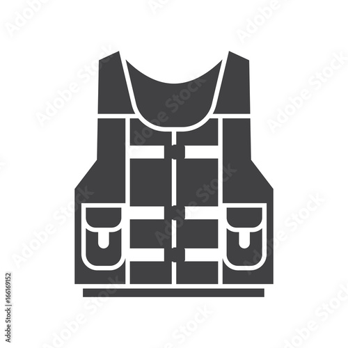 Water life vest jacket icon isolated on white background. Scuba wear silhouette.