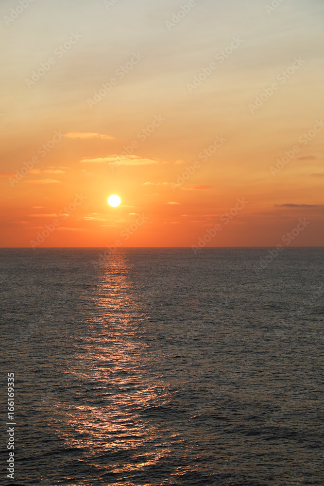 Sea and sunset sky. Beautiful seascape.