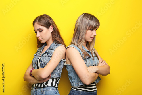 Two young woman having an argue