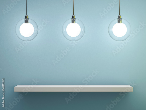 Glass lamp in room with concrete wall and place for text. 3D rendering