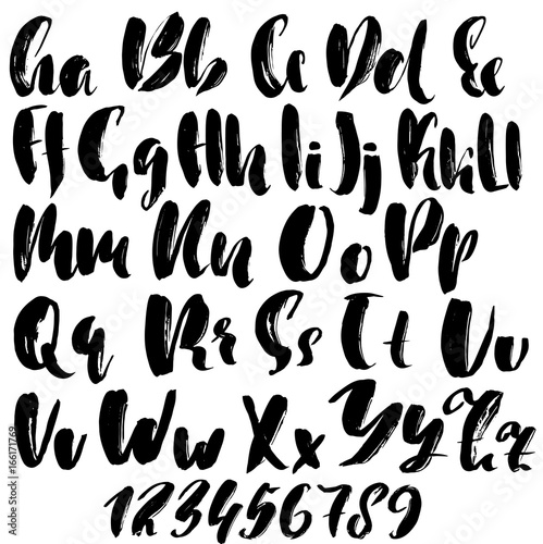 Hand drawn dry brush font. Modern brush lettering. Grunge style alphabet. Vector illustration. © anya babii