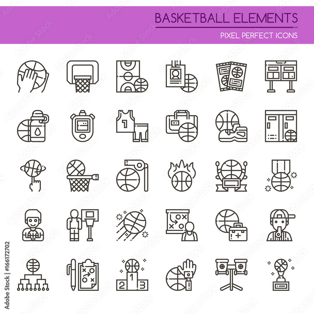 Basketball Element , Thin Line and Pixel Perfect Icons. Basketball Element , Thin Line and Pixel Perfect Icons.