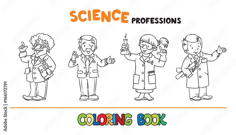 Science professions coloring book set