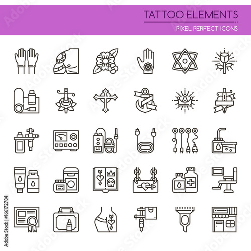 Tattoo Elements , Thin Line and Pixel Perfect Icons.