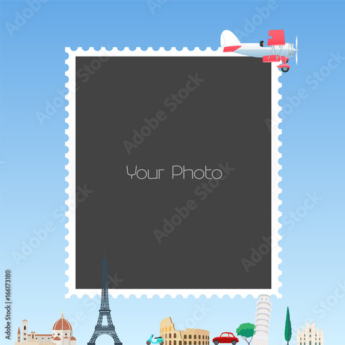 Collage of photo frames for traveling theme vector illustration