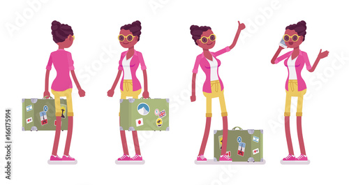 Black female tourist standing