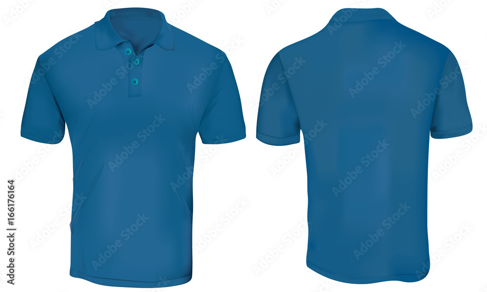 Vector illustration of blank blue polo t-shirt template, front and back ...