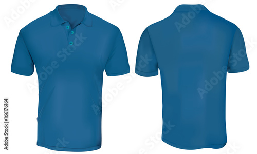 Vector illustration of blank blue polo t-shirt template,  front and back design isolated on white