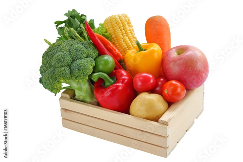 Fresh vegetable mixed  in the box wood.