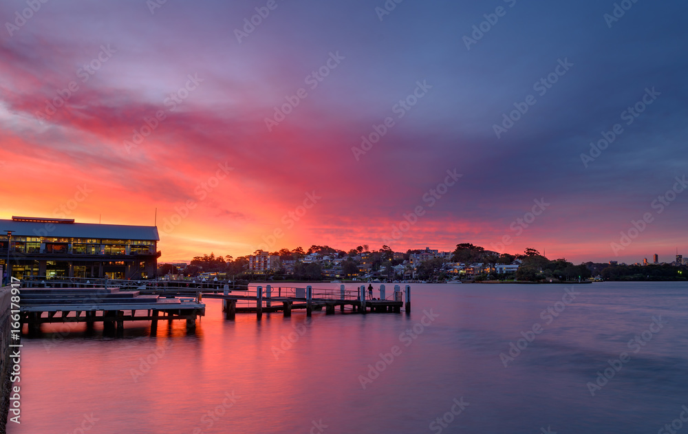 Sunset at Wharf with Fishingman, Sydney, Australia