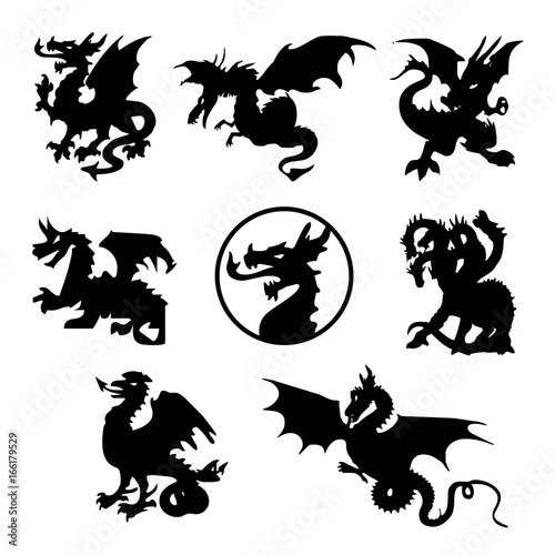 Tribal China Dragon Animal Mammal Tattoo Black Silhouette Vector