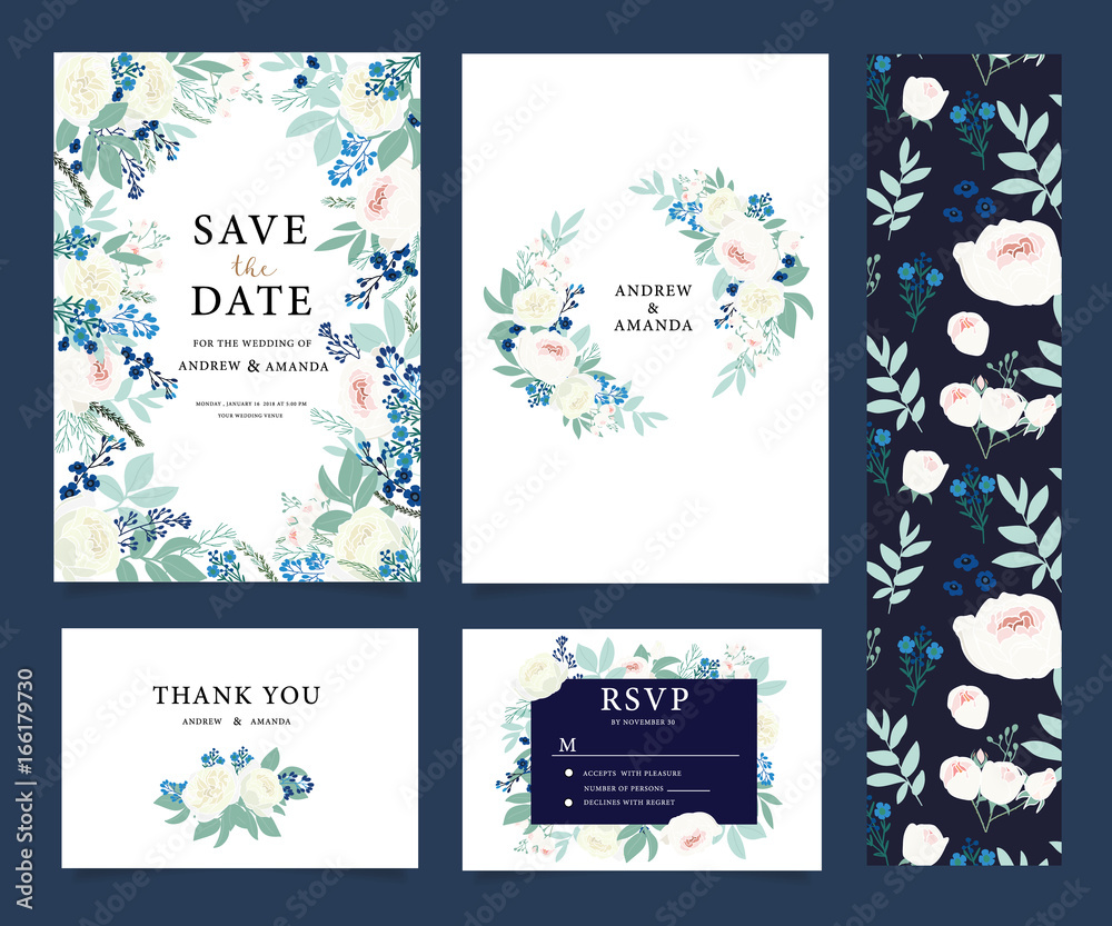 Wedding invitation card set with flower