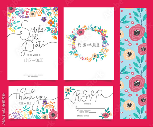 Wedding invitation card set with flower
