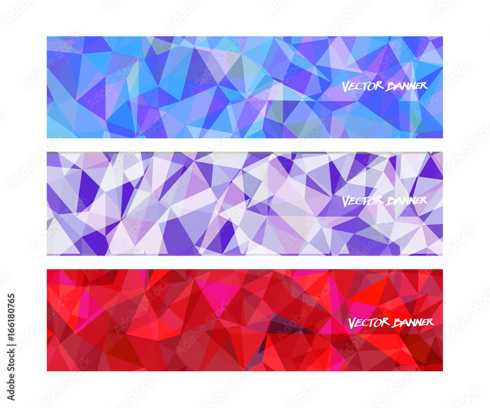 A set design of abstract modern vector bright horizontal web banner colorful with shiny polygonal background illustration