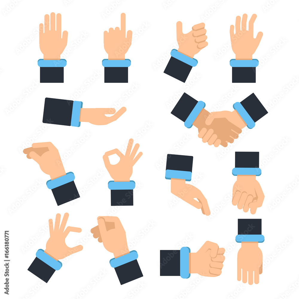 Holding hands in different action poses. Grabbing, taking and other. Vector pictures in flat style Holding hands in different action poses. Grabbing, taking and other. Vector pictures in flat style